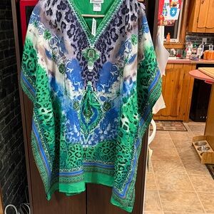 NWT Phases Kaftan in greens, purples and blues